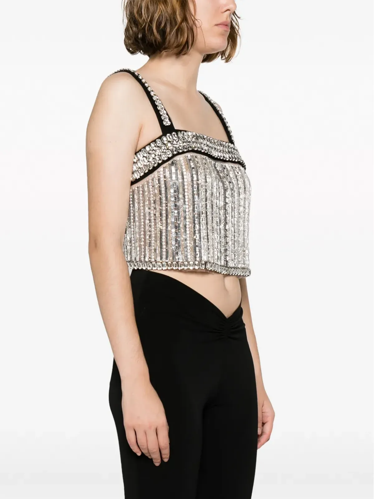 Elisabetta Franchi クリスタル装飾のクロップドタンクトップ - シルバー - 画像3