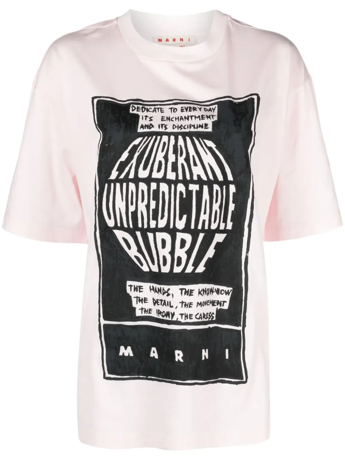 Marni スローガンプリント コットンTシャツ ピンク - 画像1