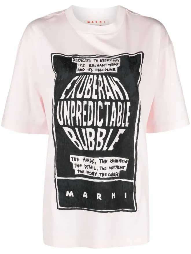 Marni Marni スローガンプリント コットンTシャツ ピンクの商品画像