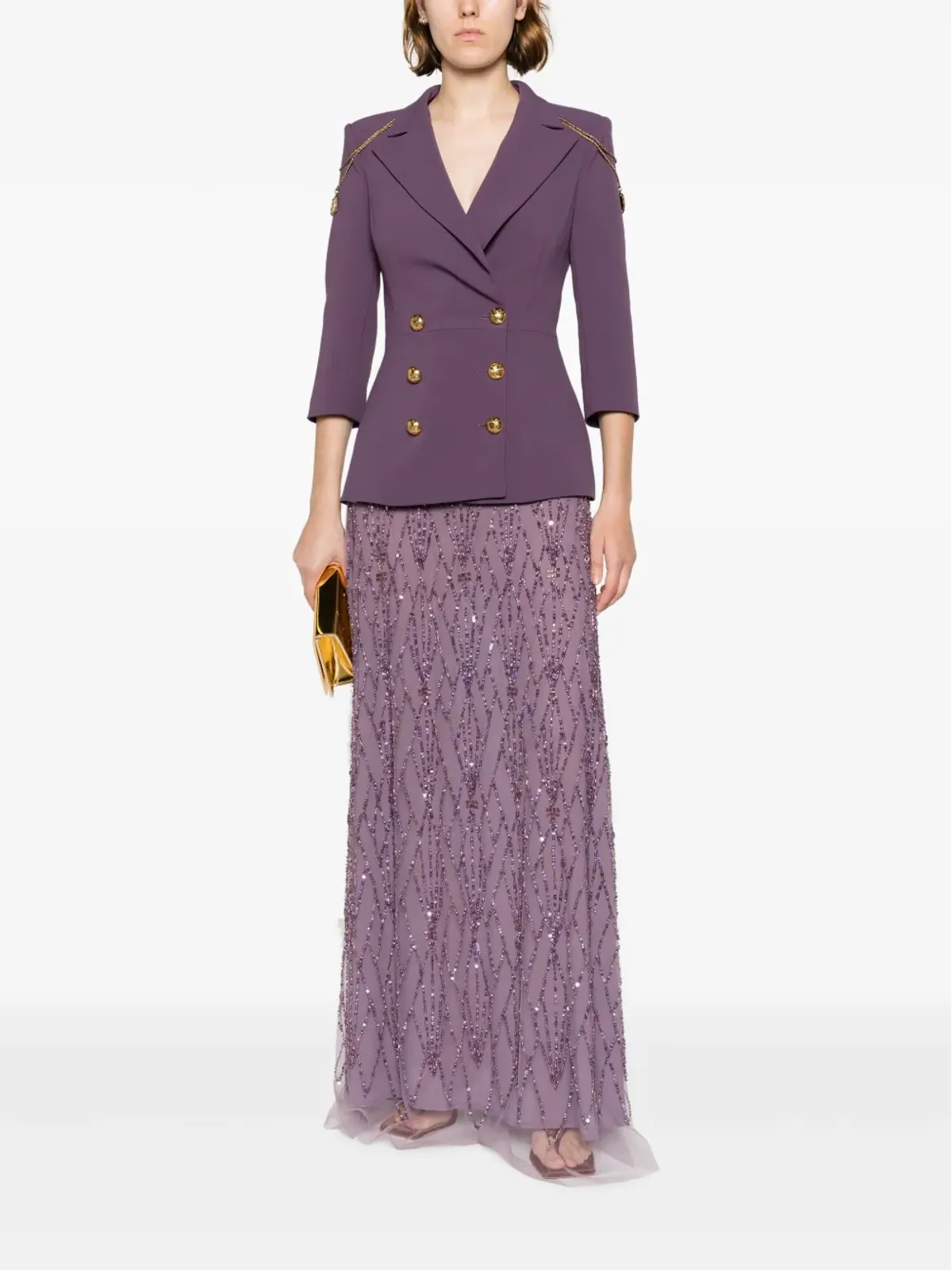 Elisabetta Franchi スパンコール付きチュールマキシスカート - パープル - 画像2