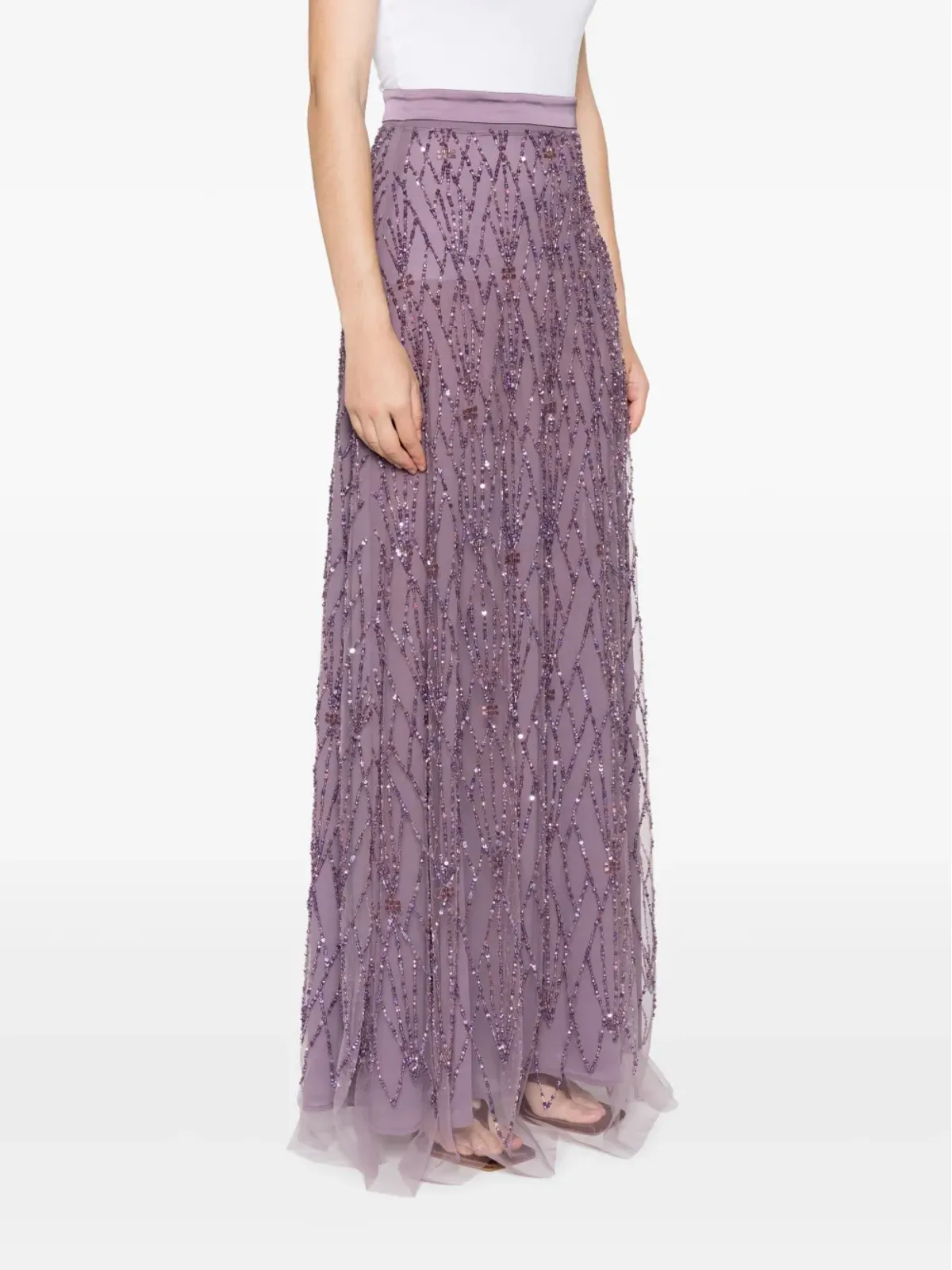 Elisabetta Franchi スパンコール付きチュールマキシスカート - パープル - 画像3