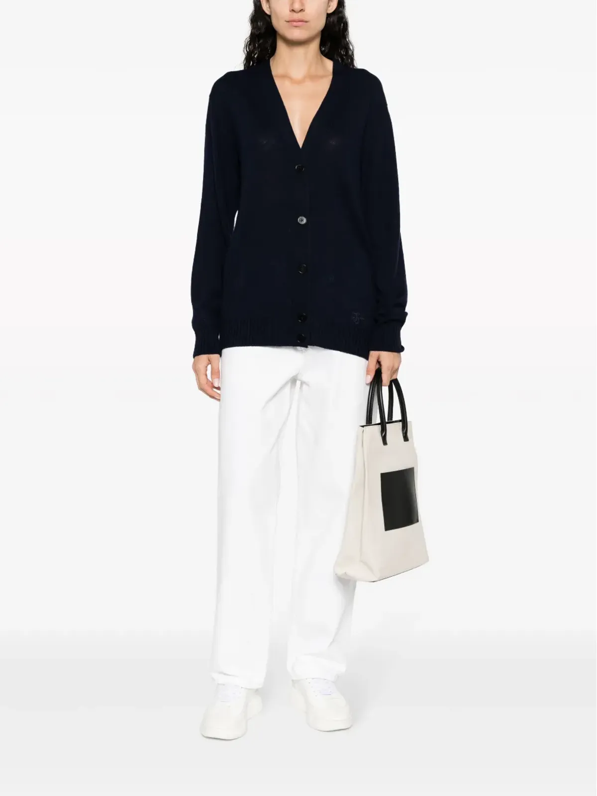 Jil Sander Vネック細編みニットカーディガン - ブルー - 画像2