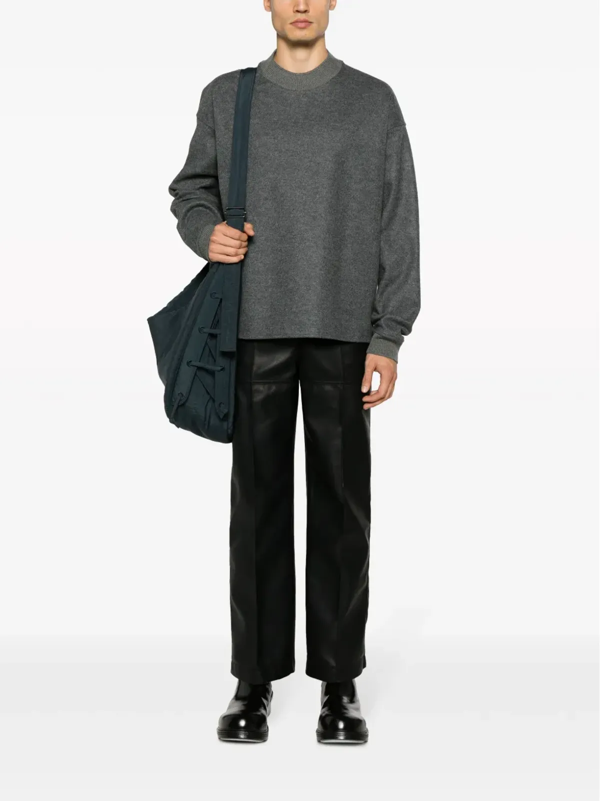 Jil Sander クルーネック フェルテッドウール ニットセーター グレー - 画像2