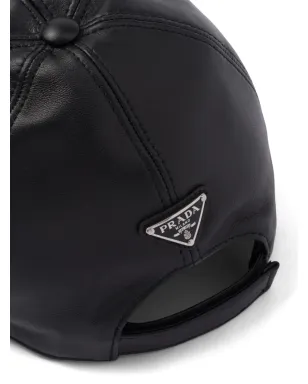 Prada 三角ロゴ レザー ベースボールキャップ ブラック - サムネイル3