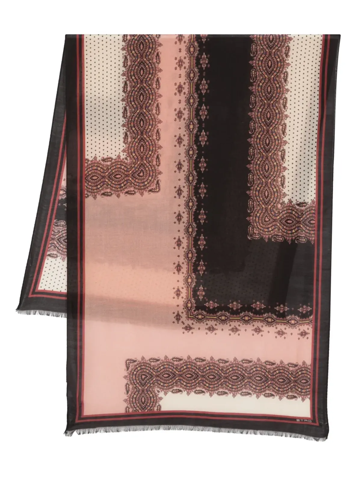 ETRO ペイズリー柄フリンジエッジスカーフ - ブラック - 画像1