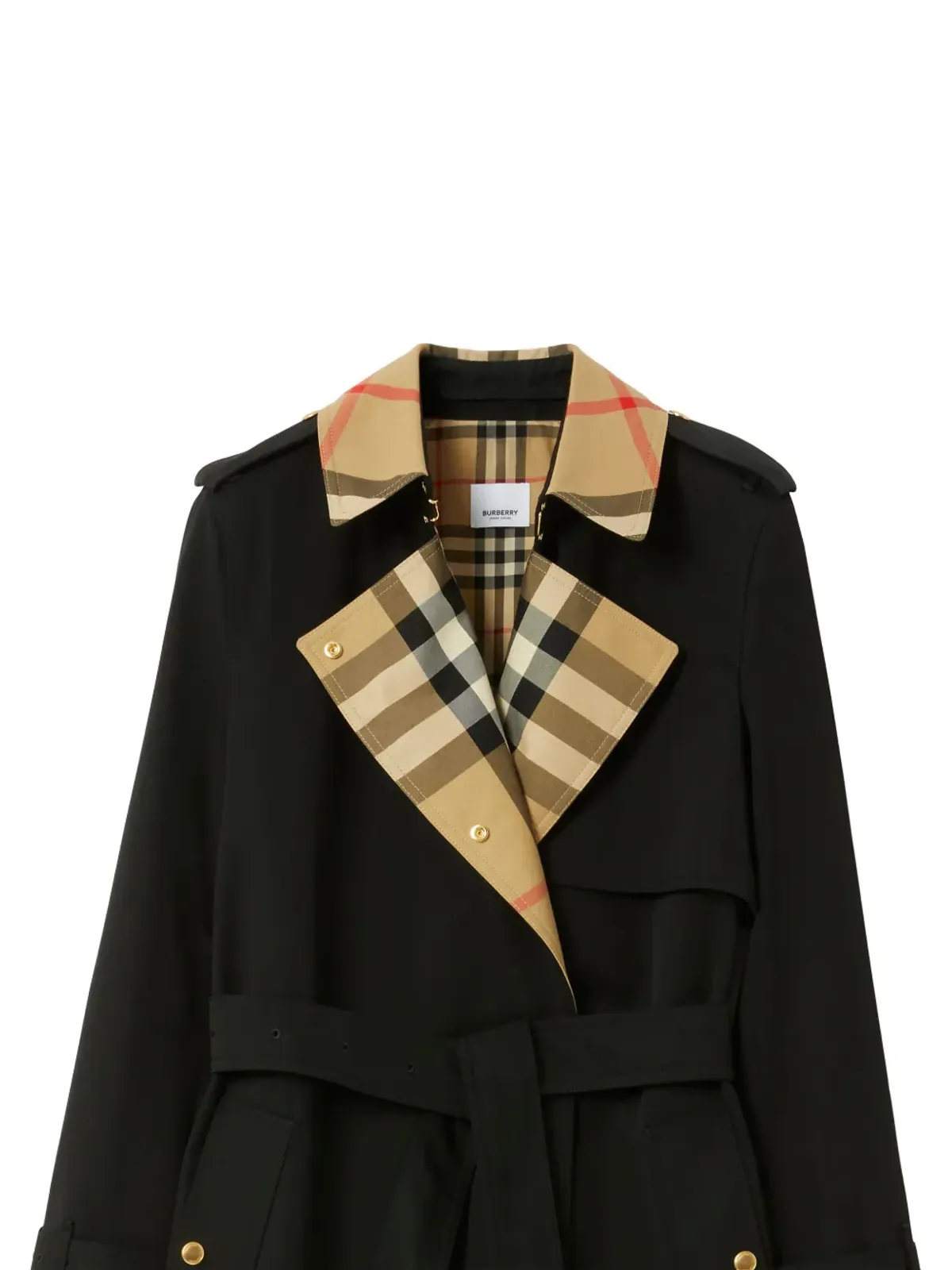 Burberry チェックパネル コットン トレンチコート - ブラック - 画像2