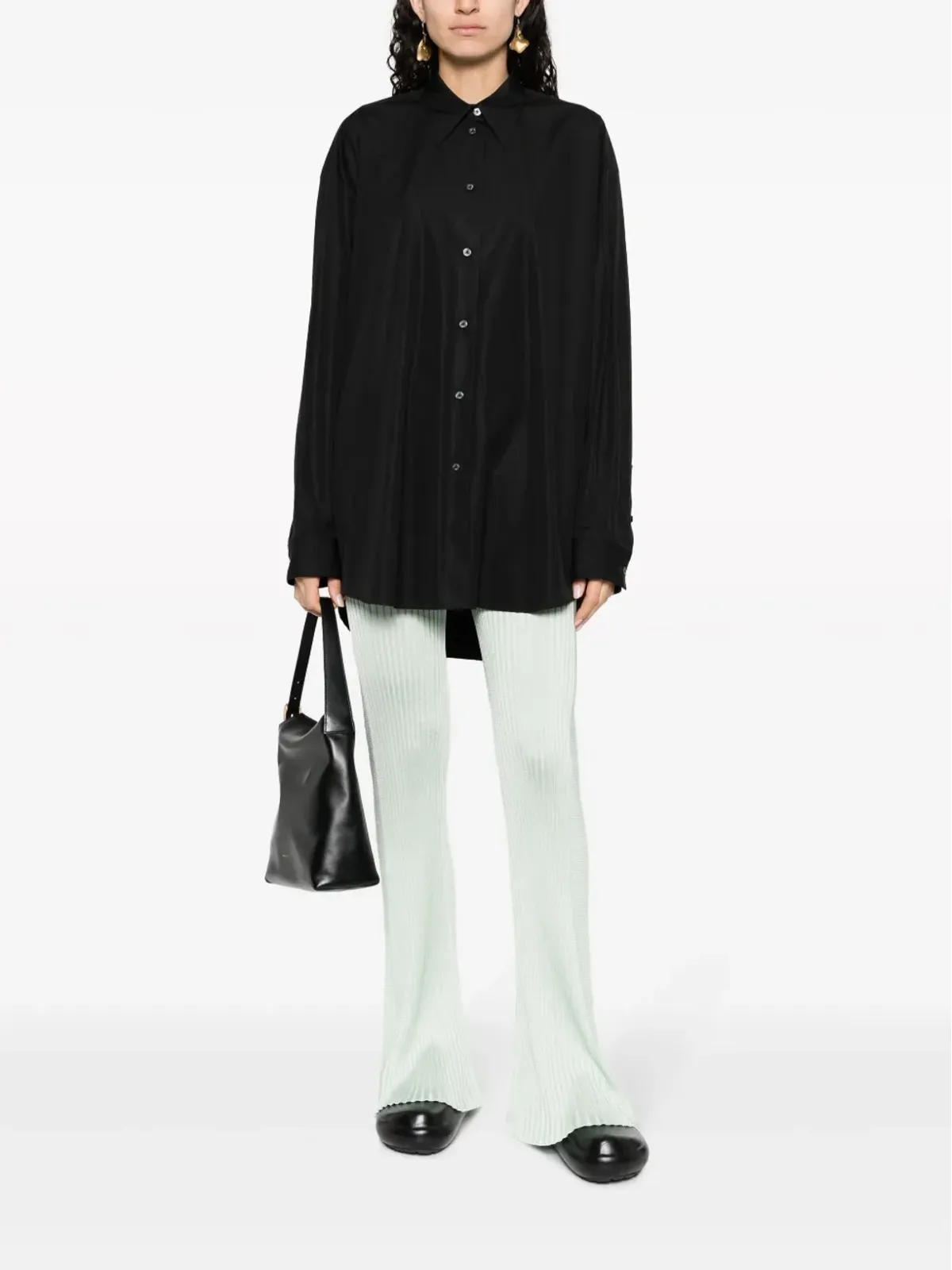 Jil Sander グリーンの全プリーツフレアパンツ - 画像2