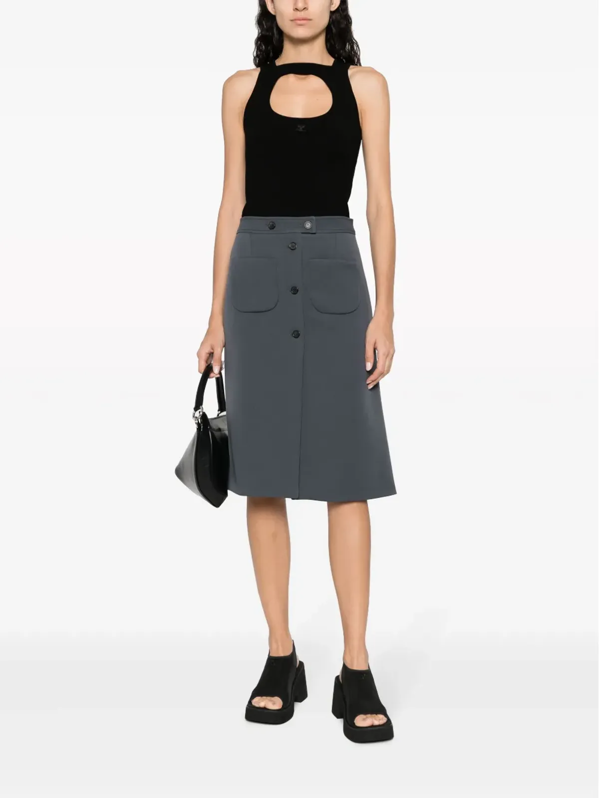 Courrèges Aライン コットン ミディスカート - グレー - 画像2