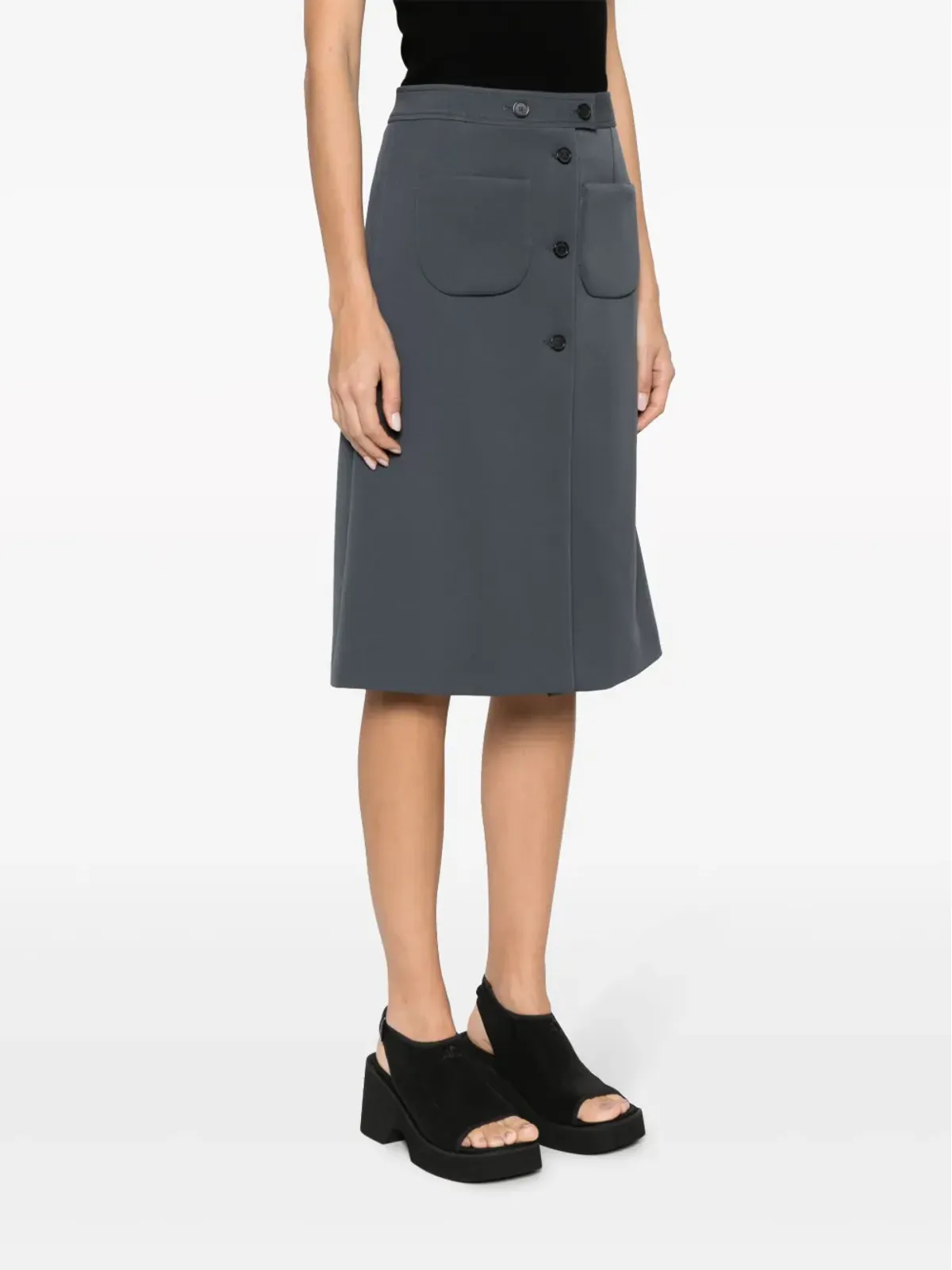 Courrèges Aライン コットン ミディスカート - グレー - 画像3