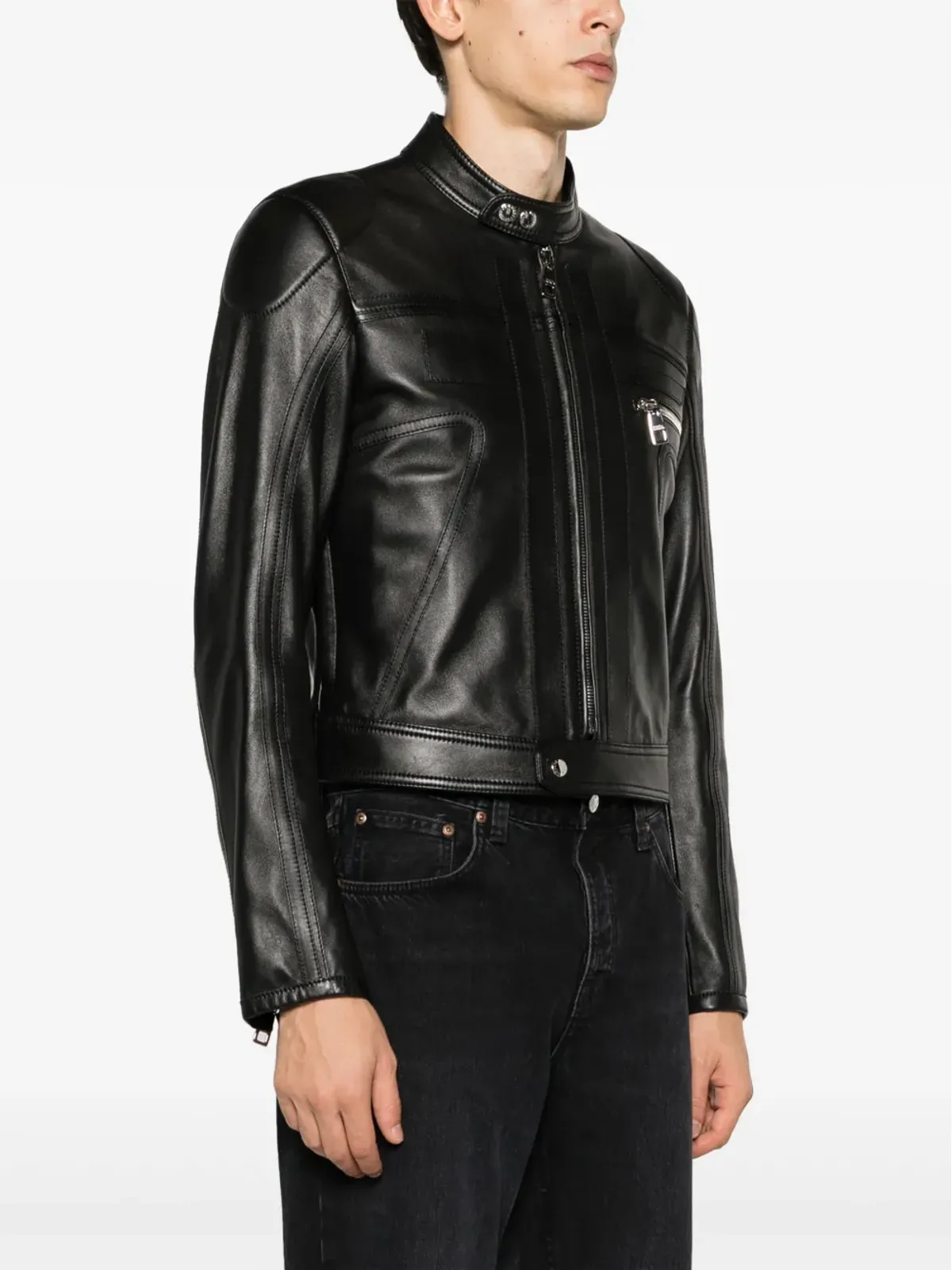 Dolce & Gabbana ジップアップ レザー バイカージャケット - ブラック - 画像3