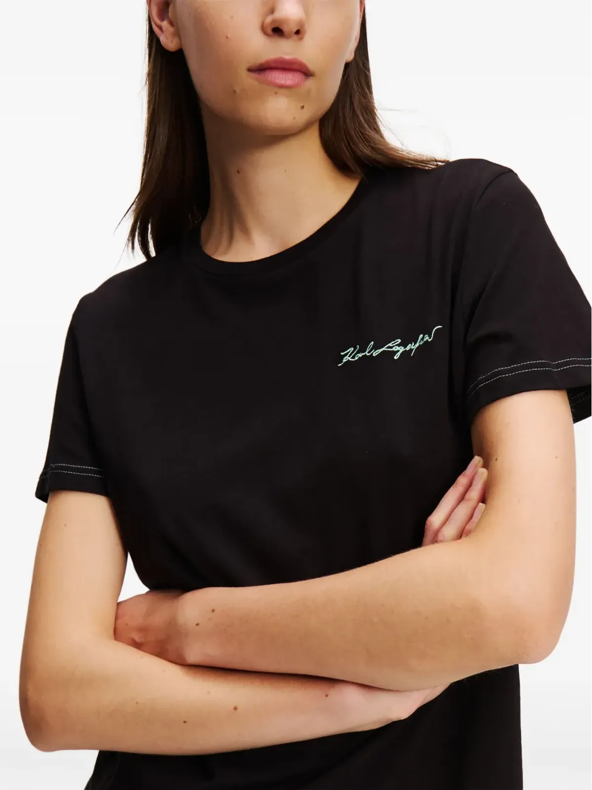 Karl Lagerfeld シグネチャー ロゴ刺繍 Tシャツ - ブラック - 画像5