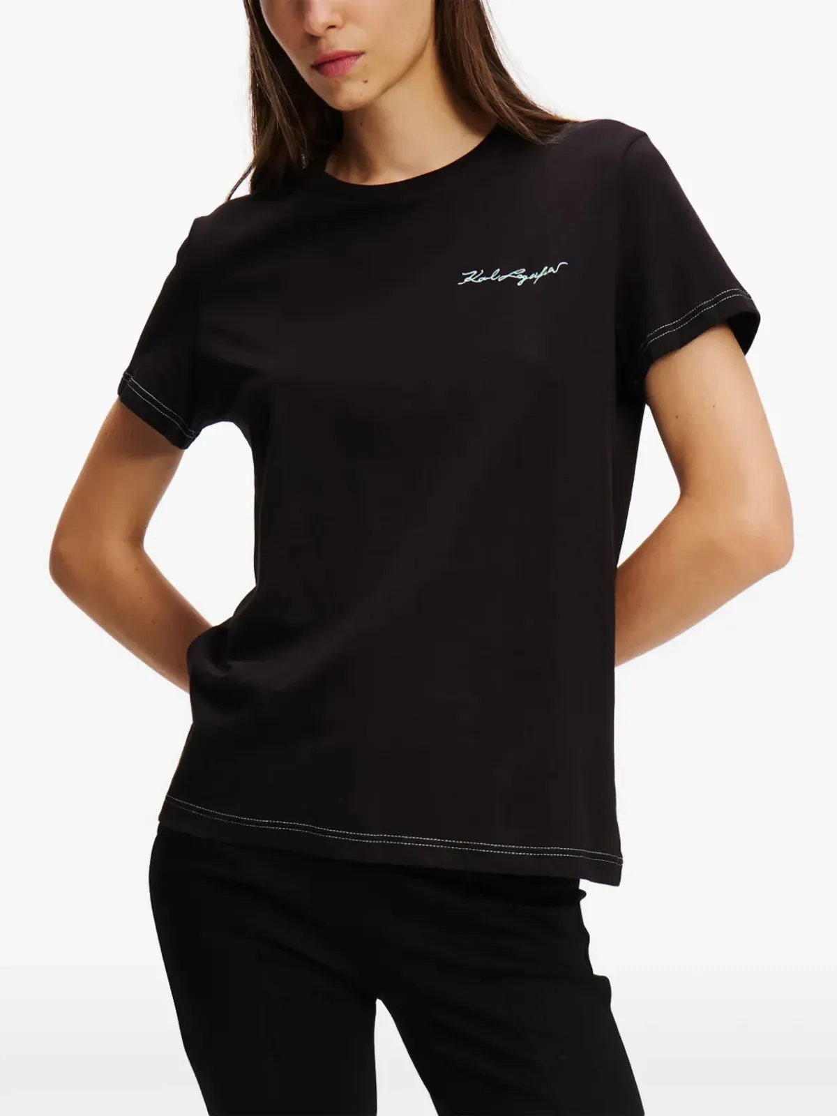 Karl Lagerfeld シグネチャー ロゴ刺繍 Tシャツ - ブラック - 画像3