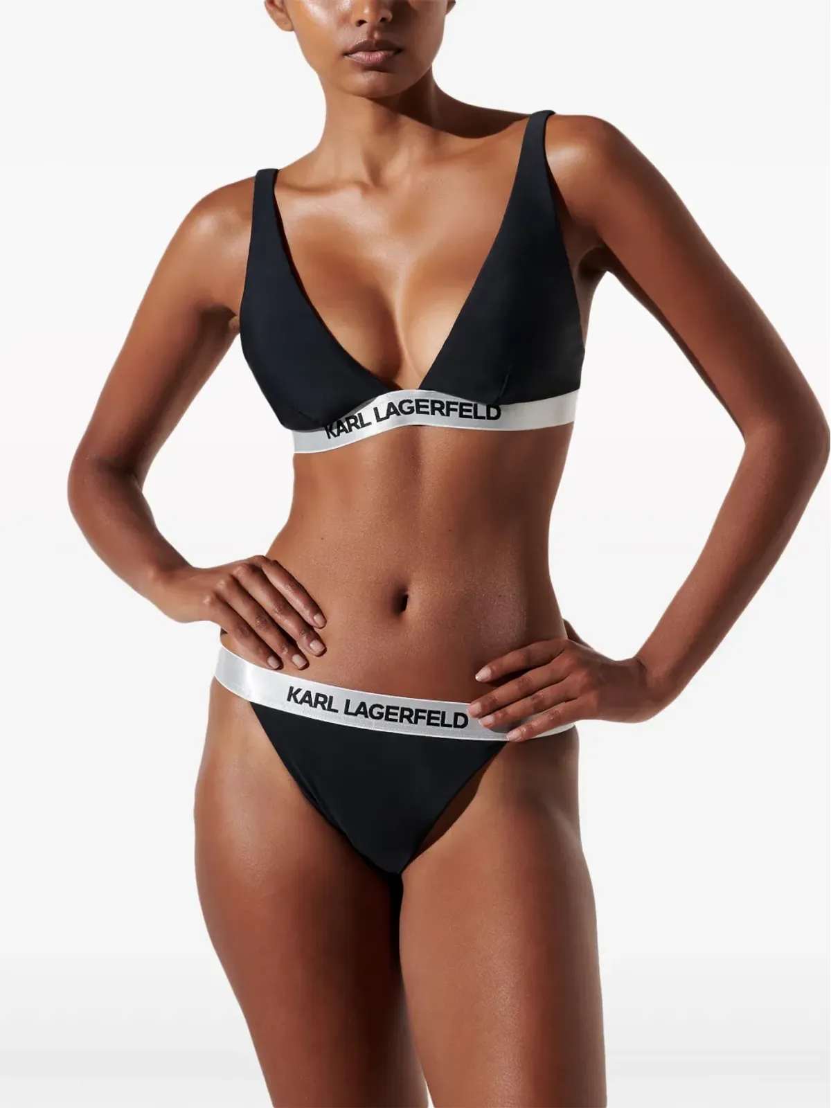 Karl Lagerfeld ロゴ入りアンダーバンド付きトライアングルビキニトップ - ブラック - 画像4