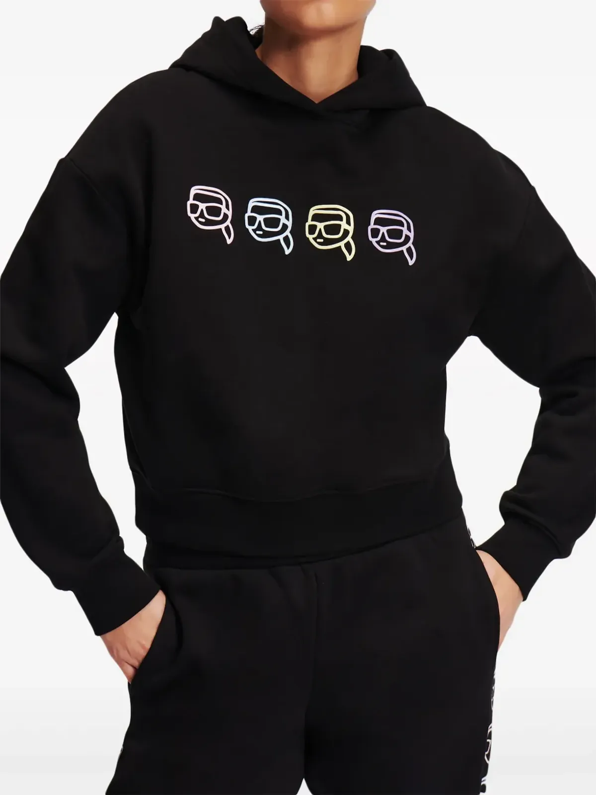 Karl Lagerfeld Ikon Outline オーガニックコットン フーディ - ブラック - 画像3
