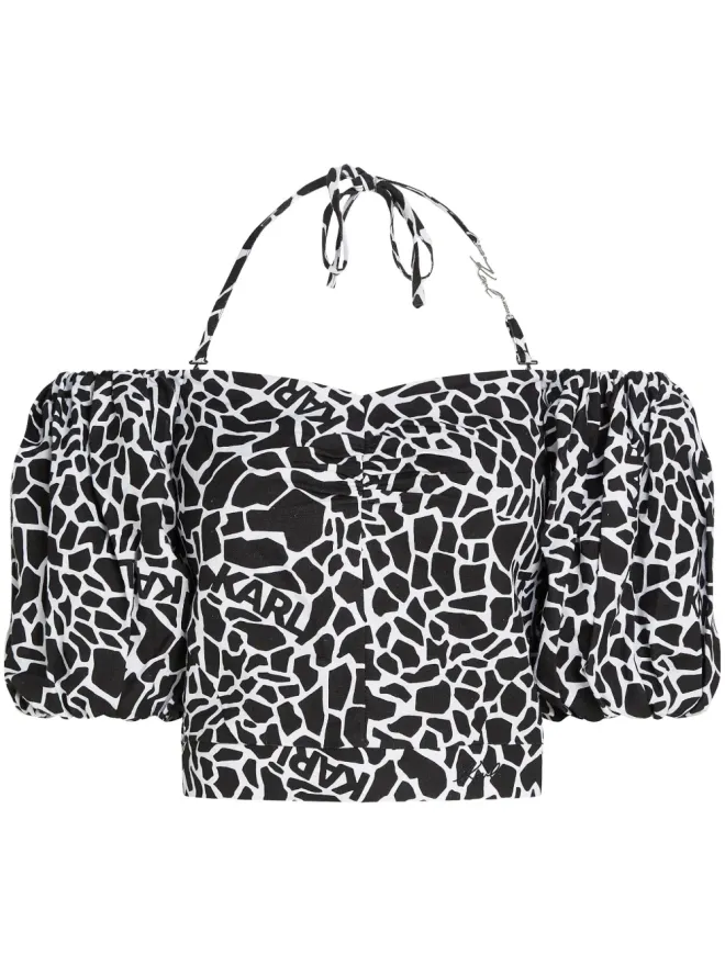 Karl Lagerfeld Karl Lagerfeld キリン柄オフショルブラウス - ブラックの商品画像