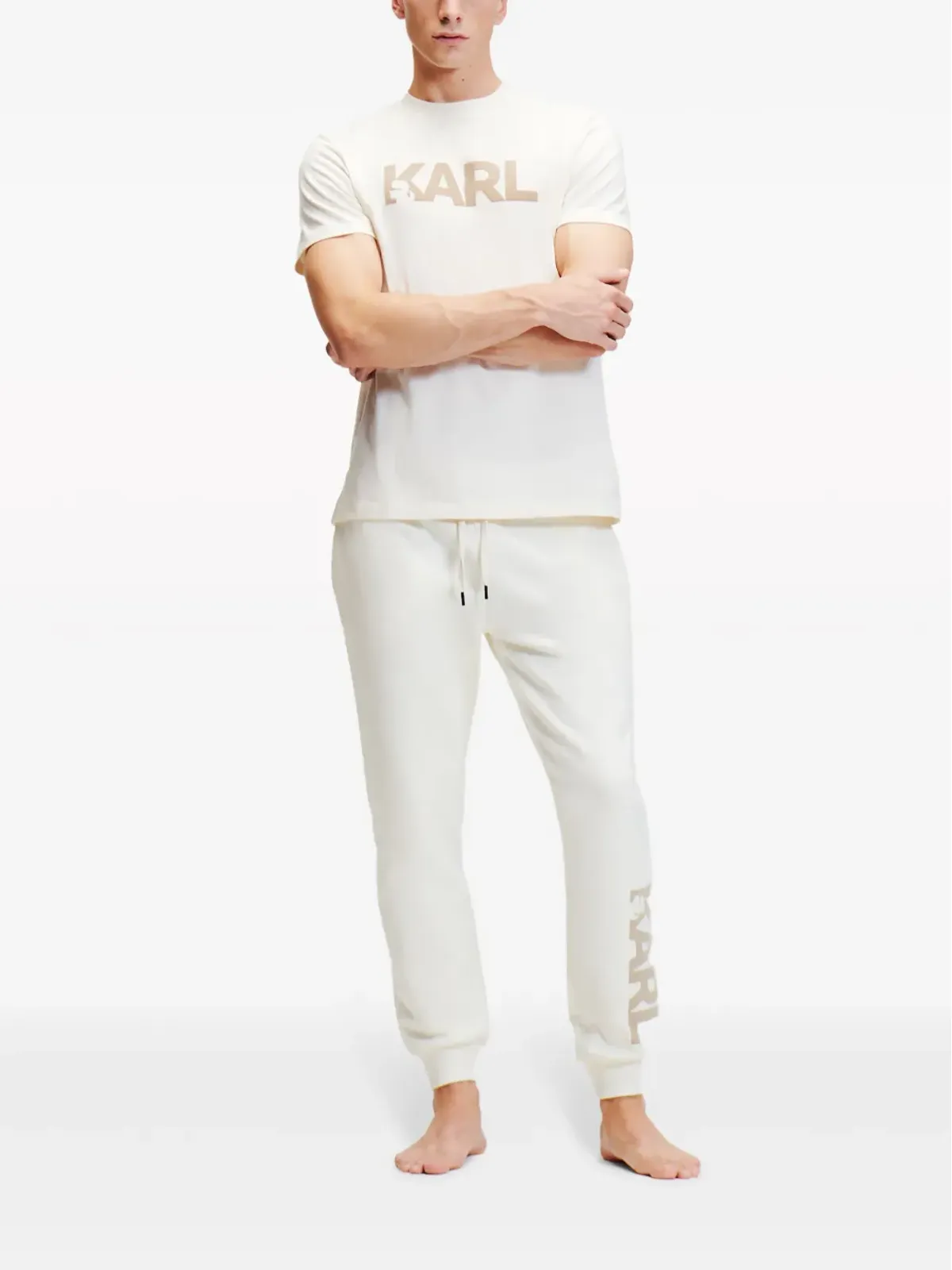Karl Lagerfeld フロック加工ロゴ オーガニックコットン トラックパンツ - 画像2