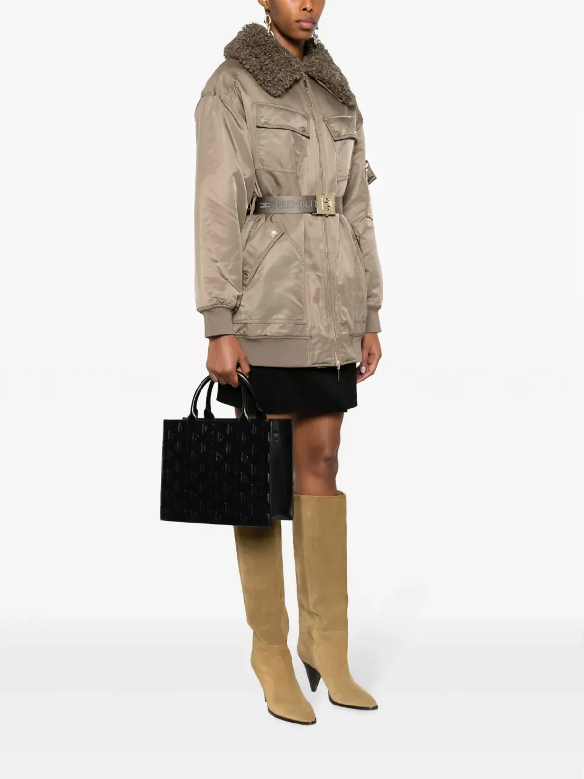 Elisabetta Franchi ロゴエンボス加工のキルト トートバッグ ブラック - 画像2