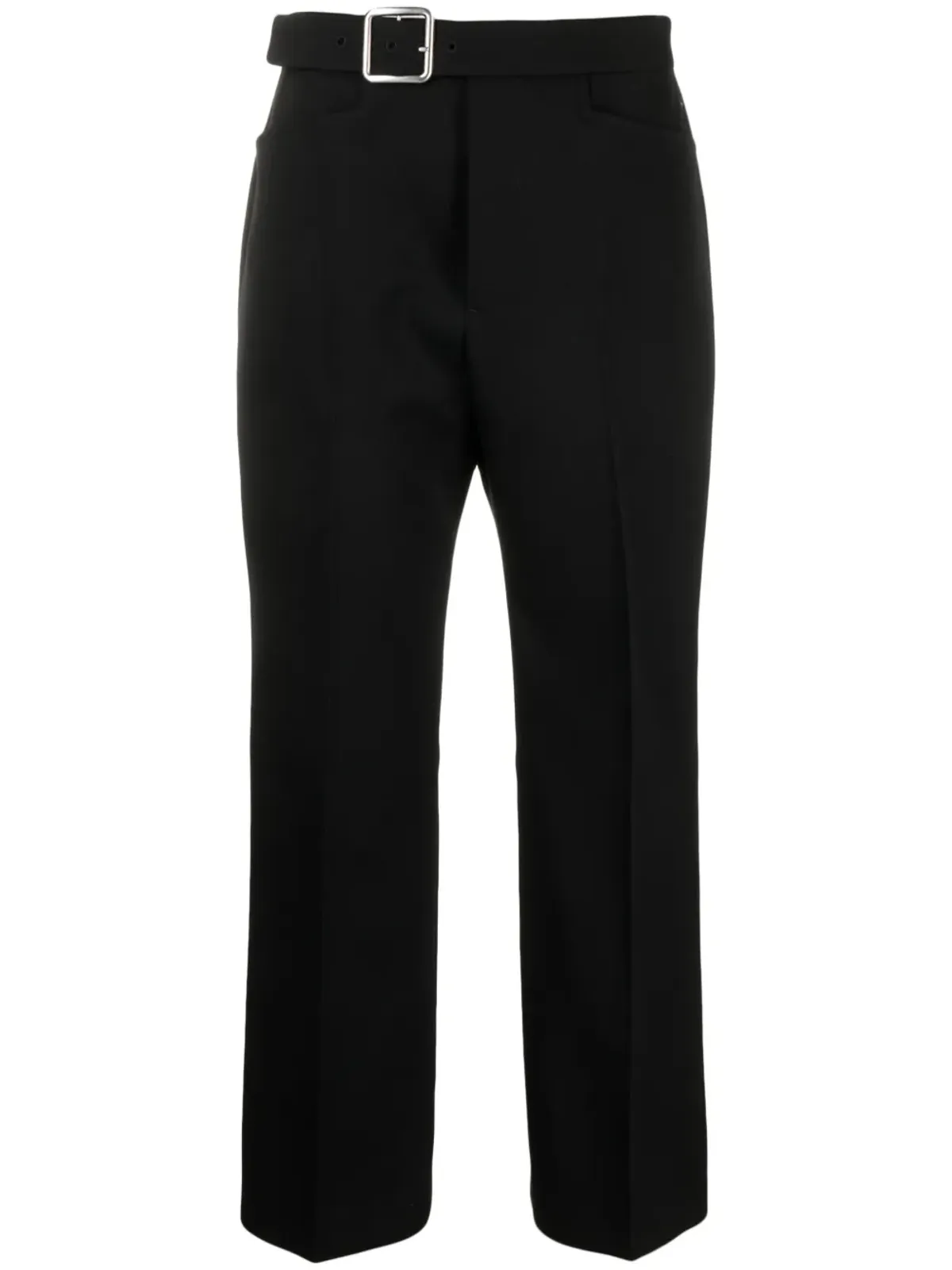 Jil Sander バックル付きプリーツフレア ウールパンツ ブラック - 画像1