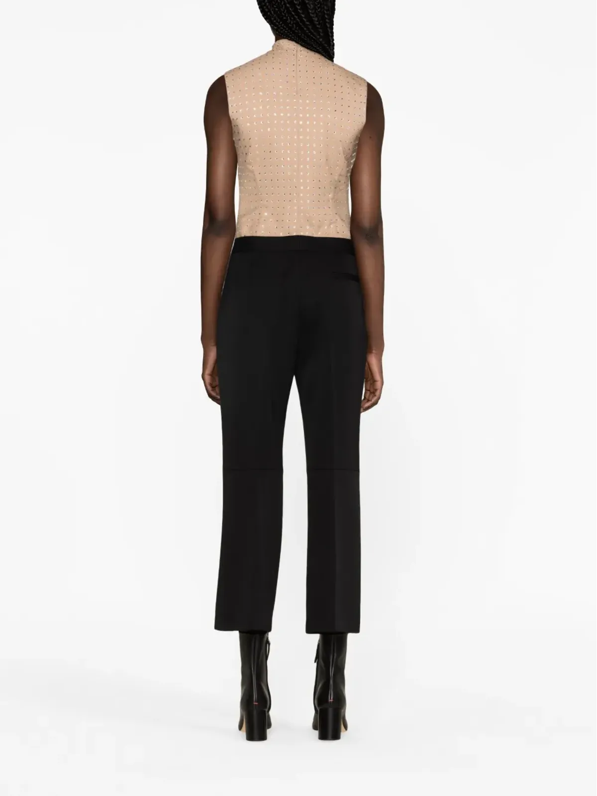 Jil Sander バックル付きプリーツフレア ウールパンツ ブラック - 画像4