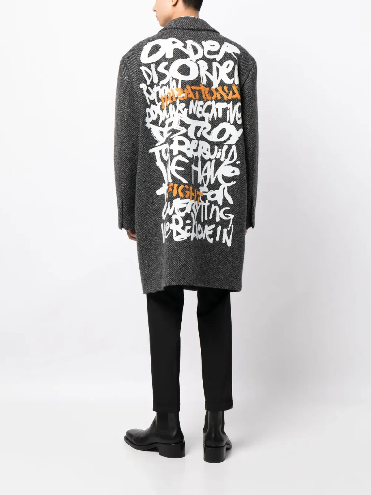Moschino スローガンプリント ウールピーコート - ブラック - 画像2
