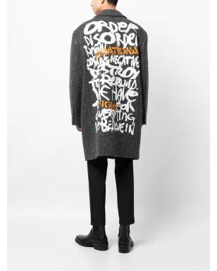 Moschino スローガンプリント ウールピーコート - ブラック - サムネイル2