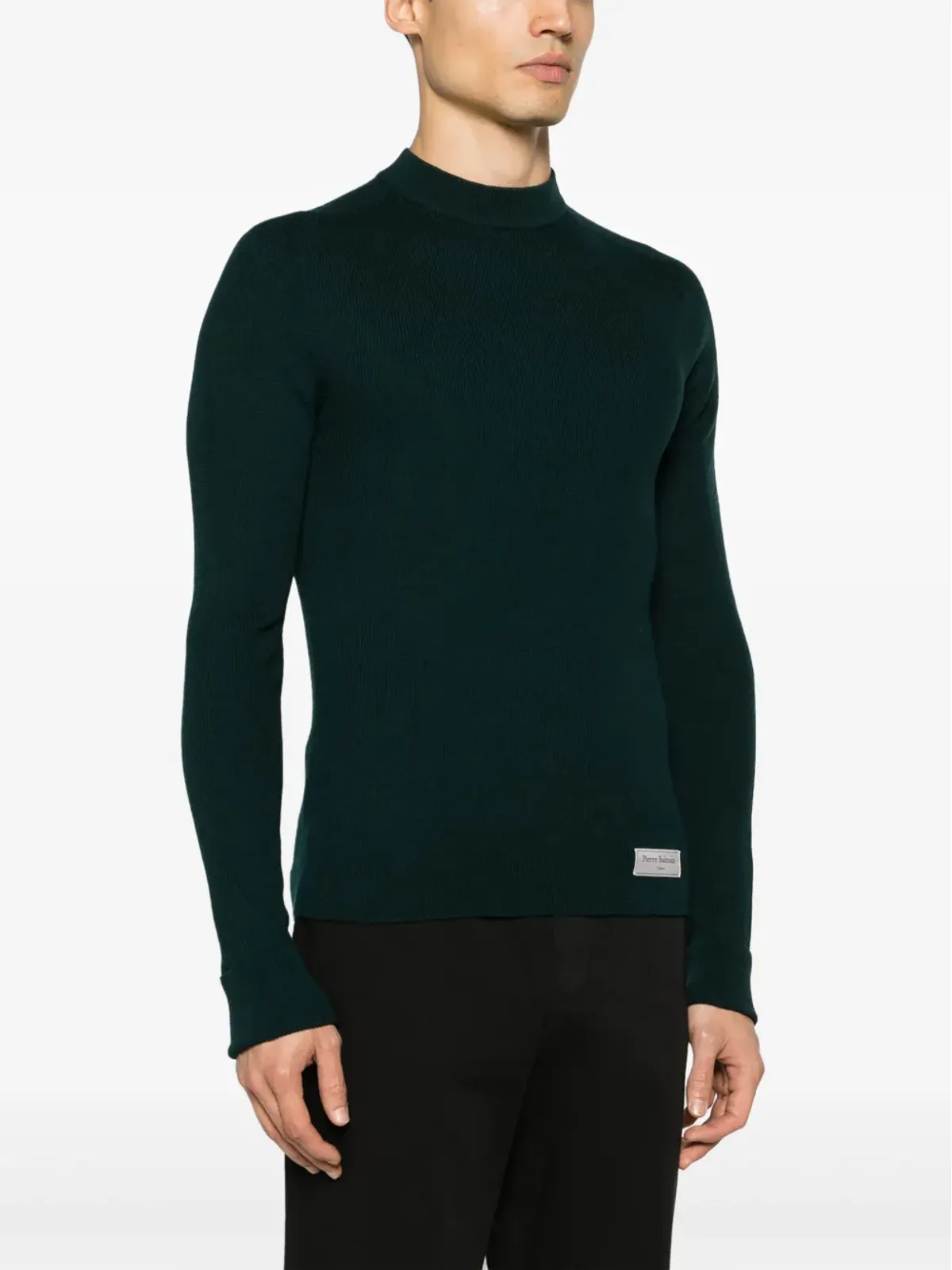 Balmain モックネック メリノウール セーター グリーン - 画像3