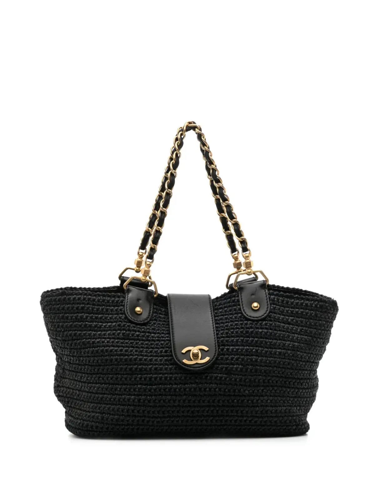 CHANEL ビンテージ チェーンストラップ ラフィア ハンドバッグ ブラック - 画像1