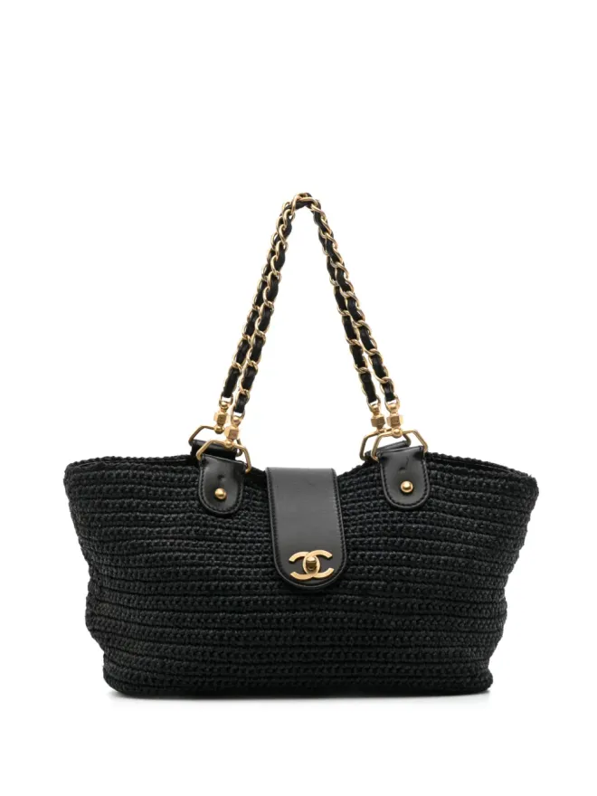 CHANEL Pre-Owned CHANEL ビンテージ チェーンストラップ ラフィア ハンドバッグ ブラックの商品画像