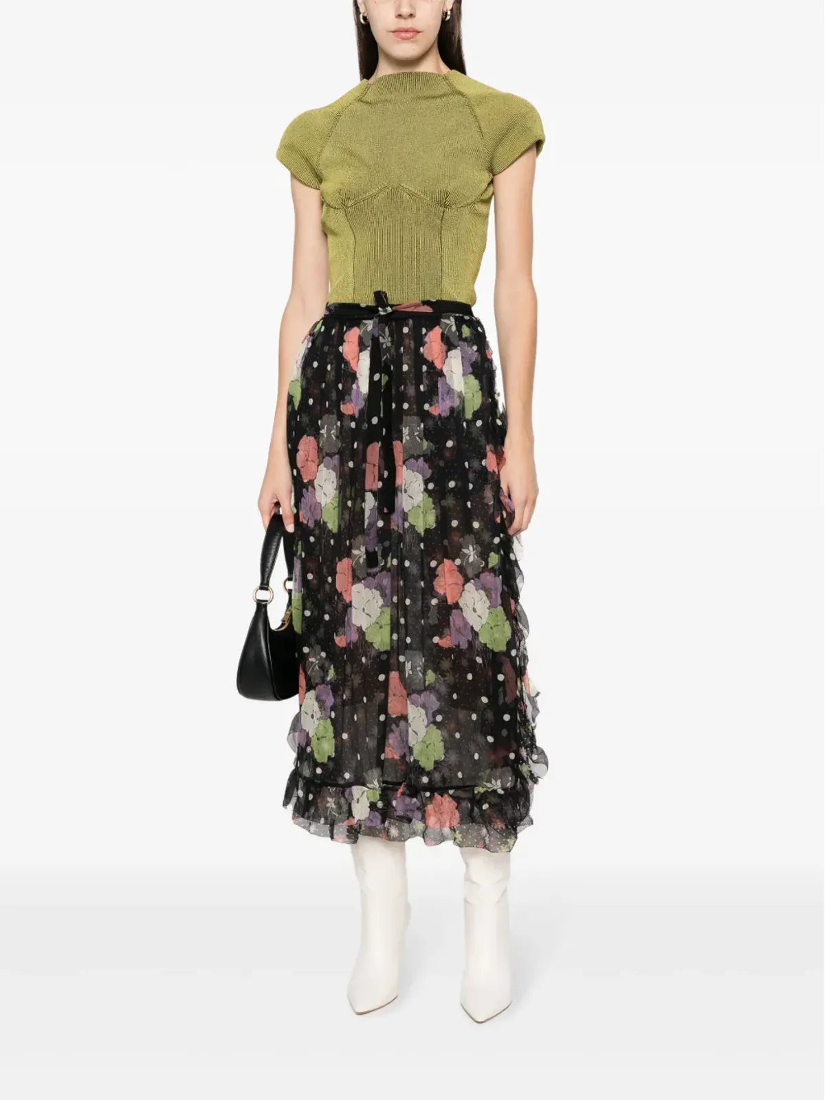 ETRO フローラルプリント フリル ミディスカート - ブラック - 画像2