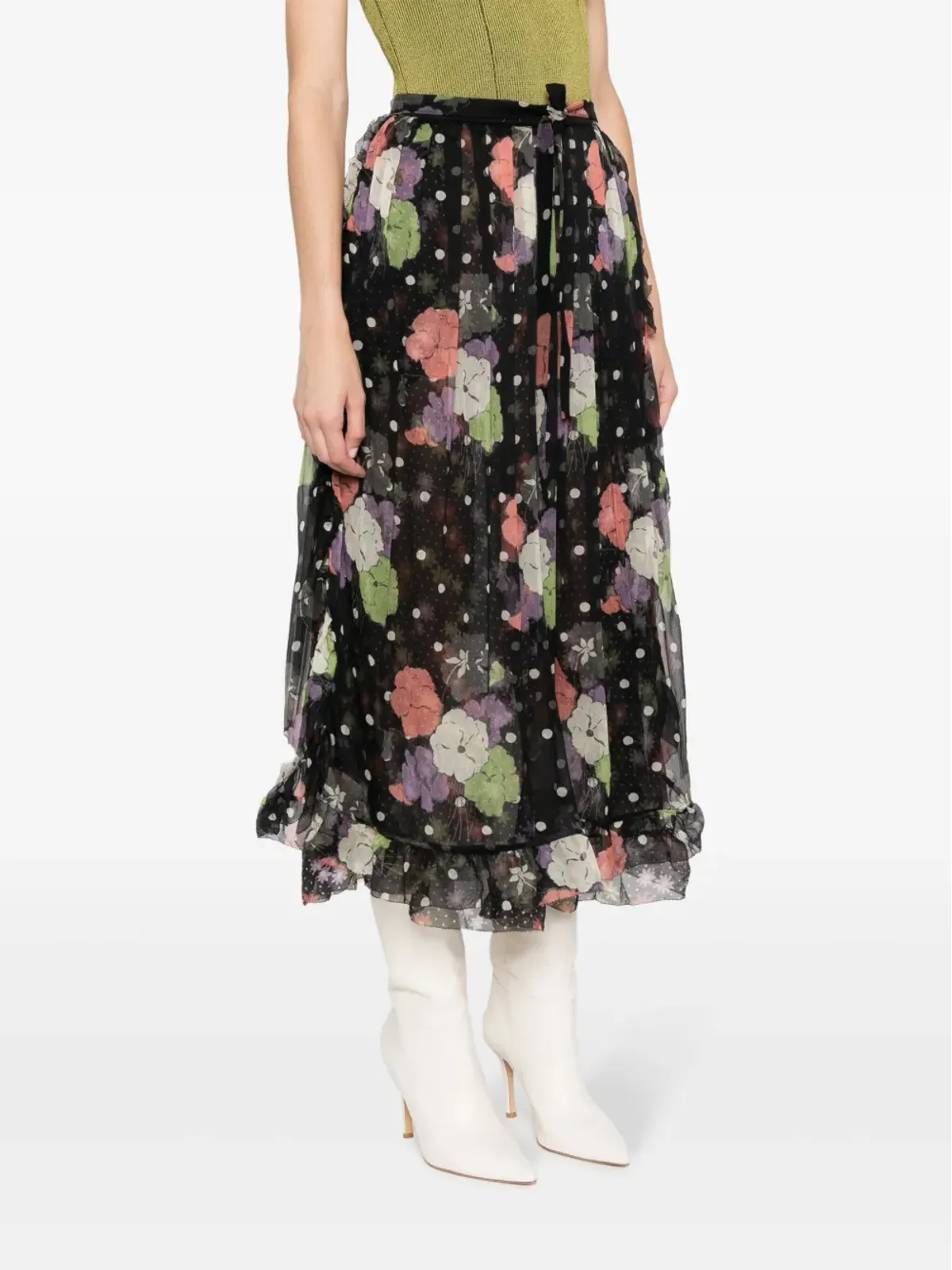 ETRO フローラルプリント フリル ミディスカート - ブラック - 画像3