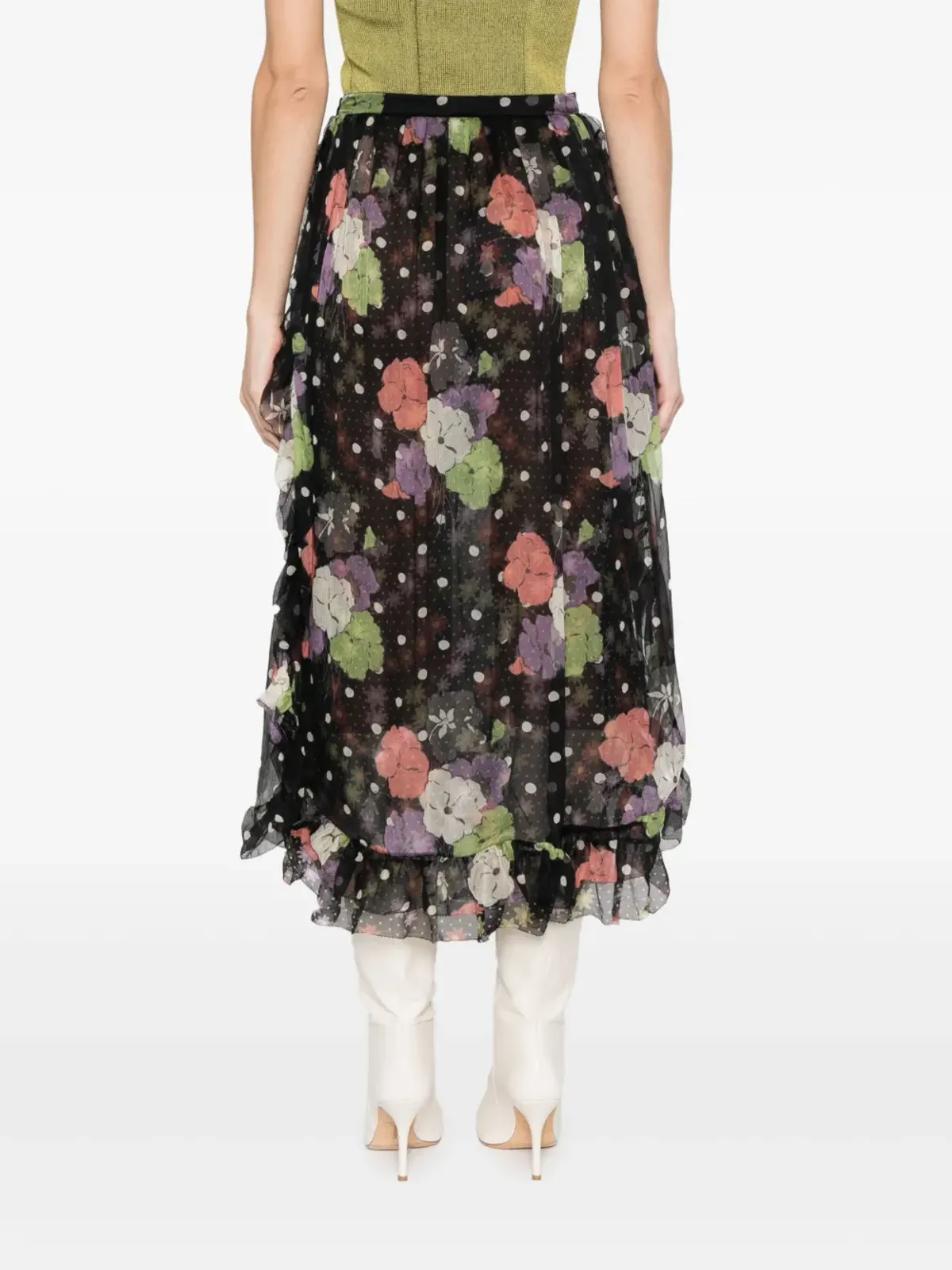 ETRO フローラルプリント フリル ミディスカート - ブラック - 画像4