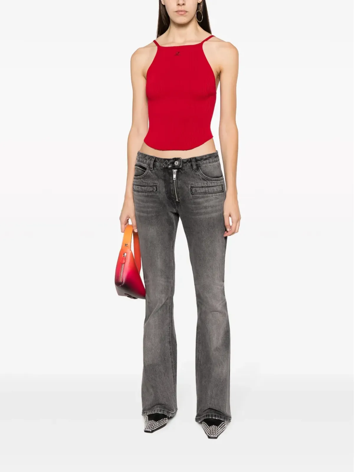 Courrèges ミッドライズ コットン フレアジーンズ - グレー - 画像2
