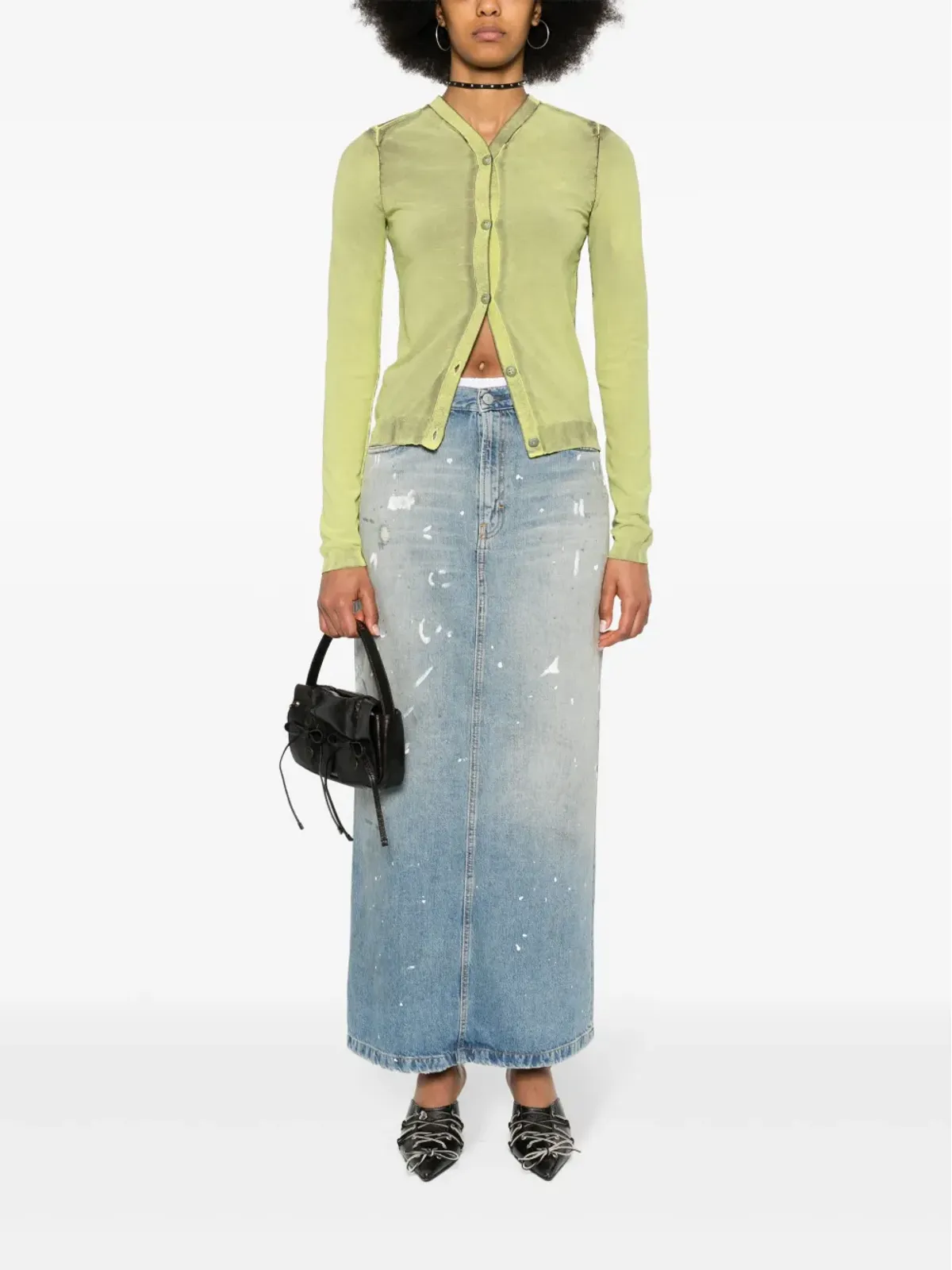 Acne Studios ペイントスプラッター デニム マキシスカート - 画像2