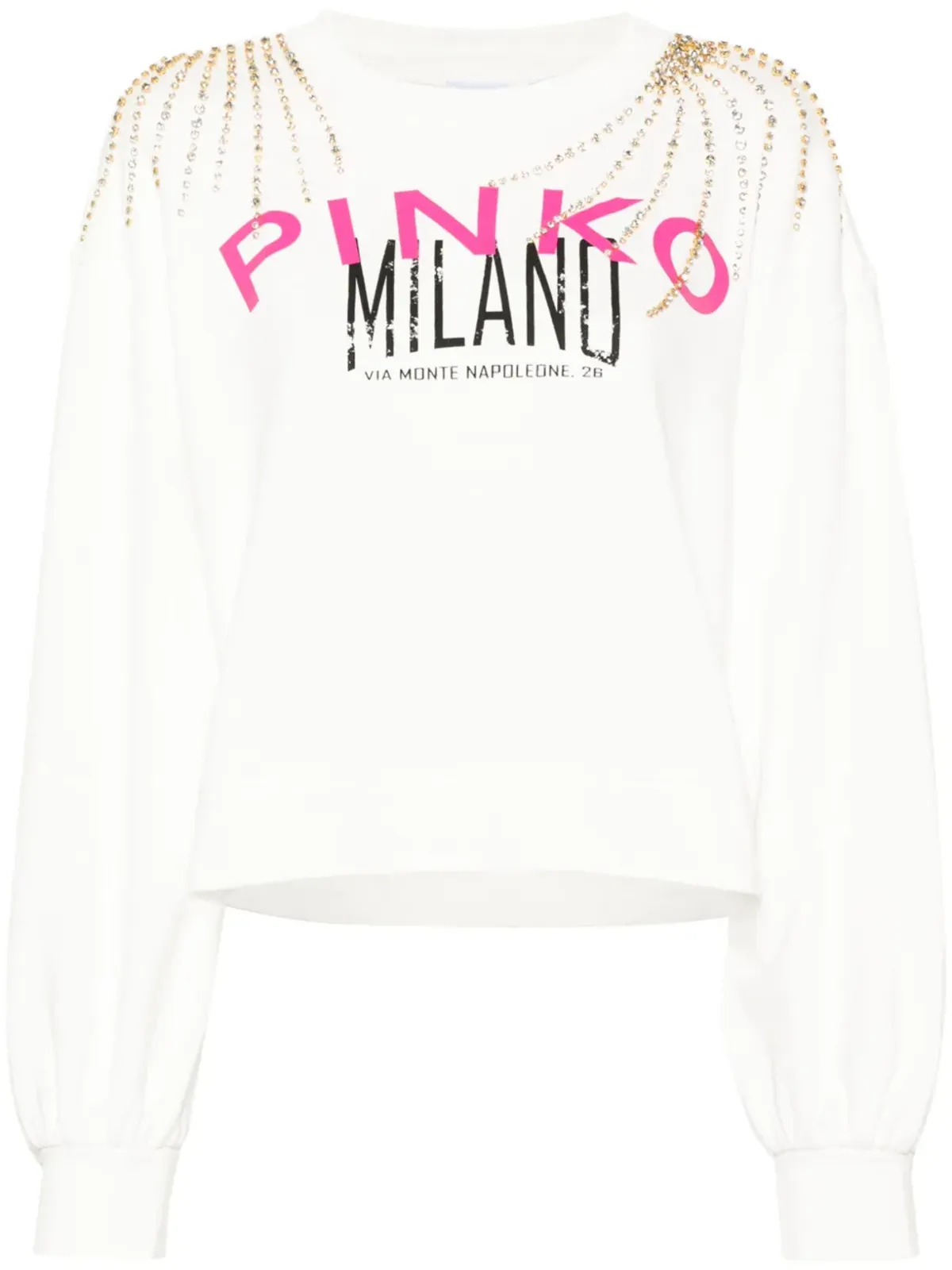 PINKO ロゴプリント クリスタル装飾 スウェットシャツ - ホワイト - 画像1