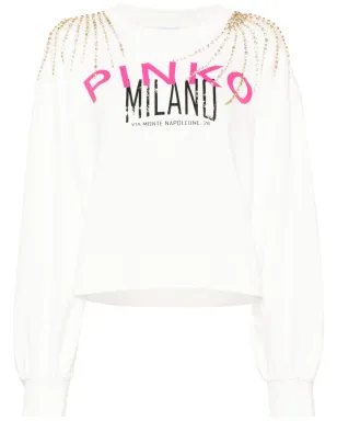 PINKO ロゴプリント クリスタル装飾 スウェットシャツ - ホワイト - サムネイル1