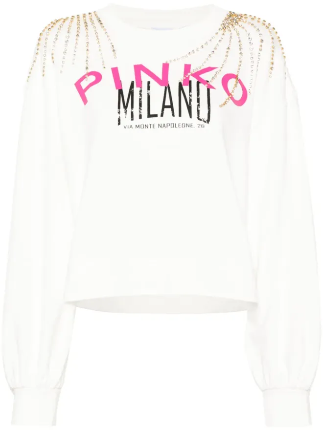 PINKO PINKO ロゴプリント クリスタル装飾 スウェットシャツ - ホワイトの商品画像
