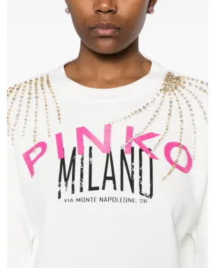 PINKO ロゴプリント クリスタル装飾 スウェットシャツ - ホワイト - サムネイル5