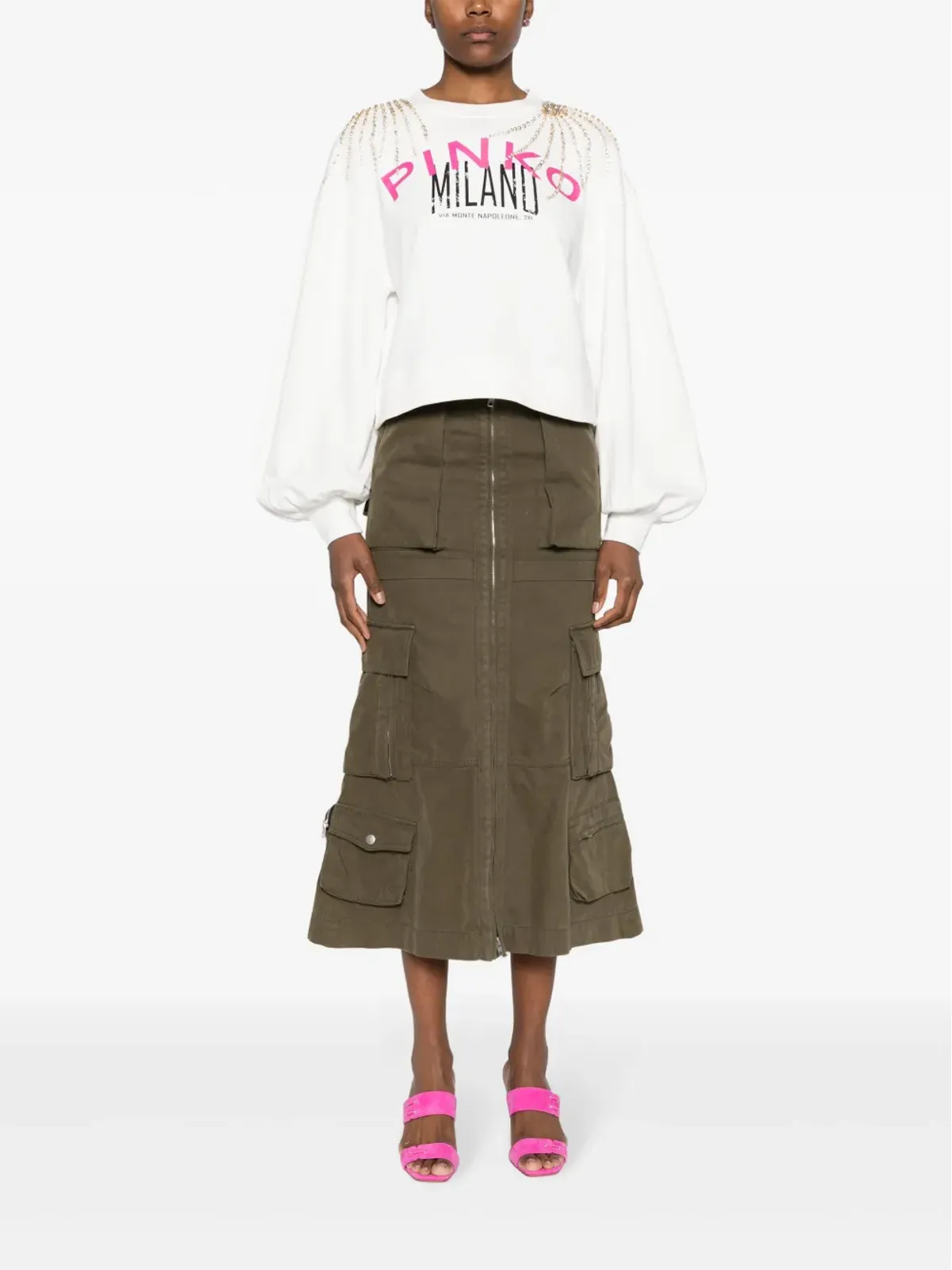 PINKO ロゴプリント クリスタル装飾 スウェットシャツ - ホワイト - 画像2
