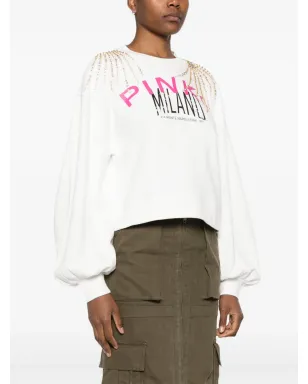 PINKO ロゴプリント クリスタル装飾 スウェットシャツ - ホワイト - サムネイル3