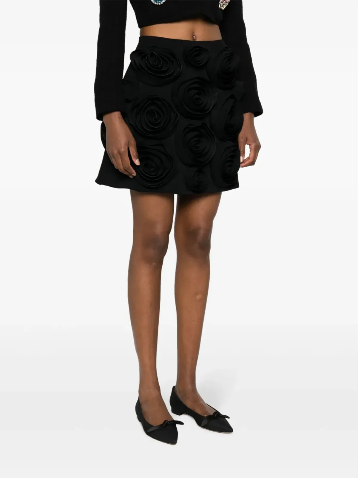 Viktor & Rolf ローズアップリケ付きミニスカート ブラック - 画像3