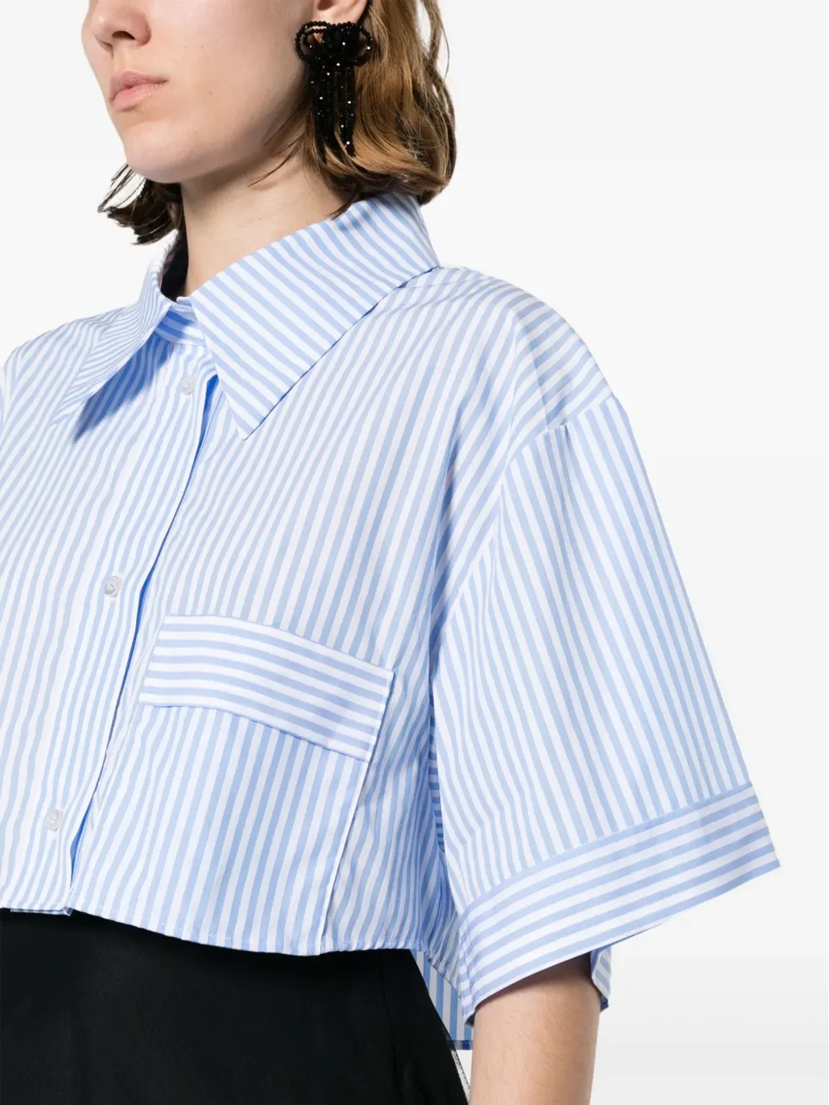 Viktor & Rolf ストライプ柄クロップドオーガニックコットンシャツ - 画像5