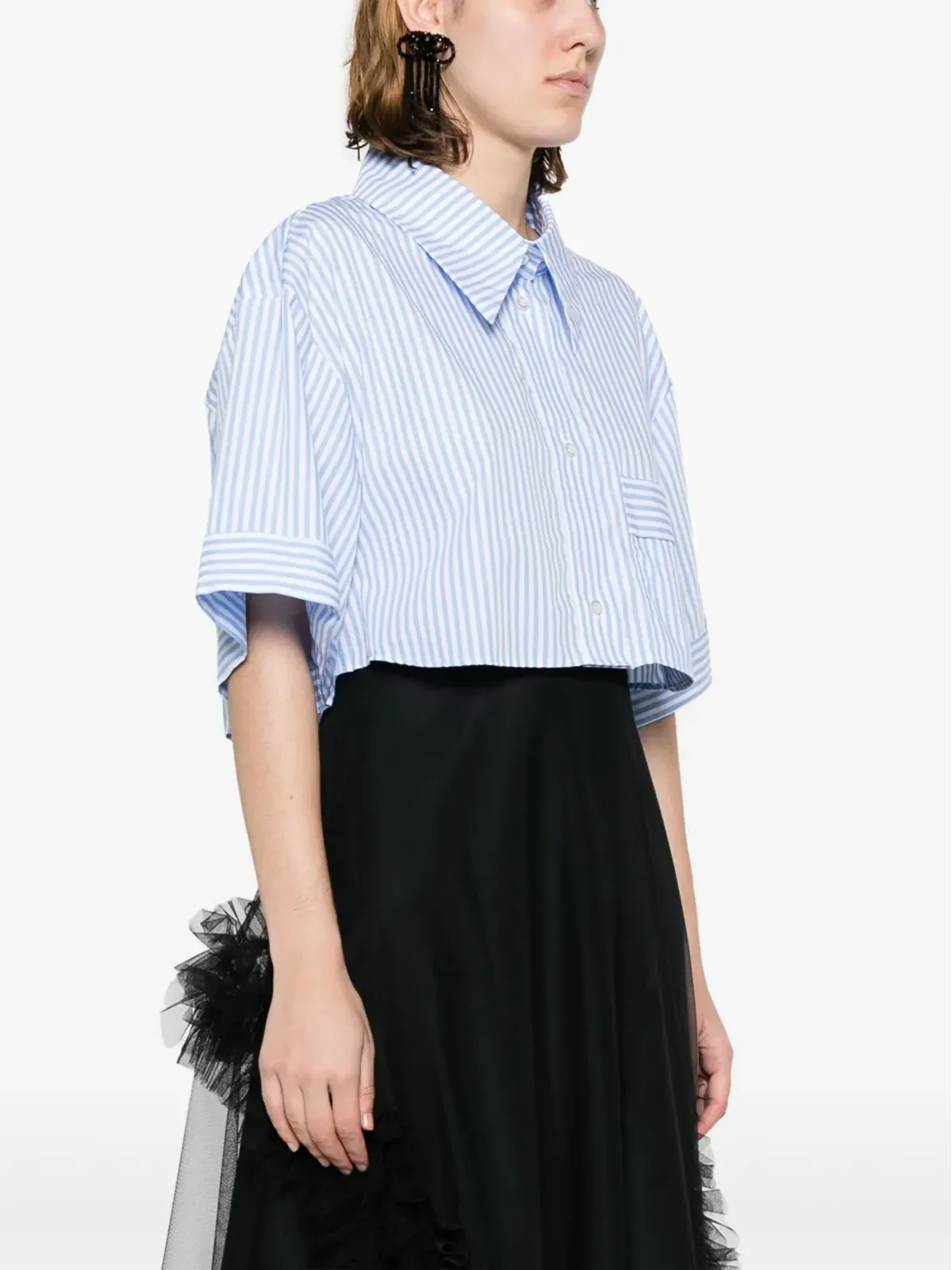 Viktor & Rolf ストライプ柄クロップドオーガニックコットンシャツ - 画像3