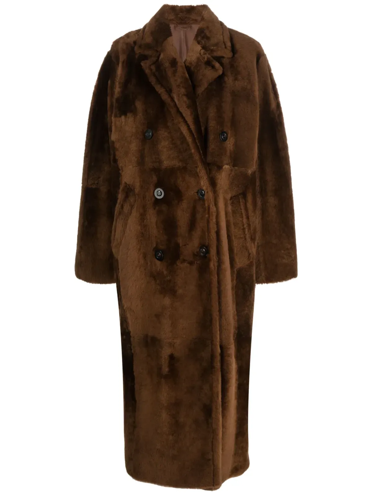 Max Mara ノッチドドラペル ダブルブレスト コート ブラウン - 画像1