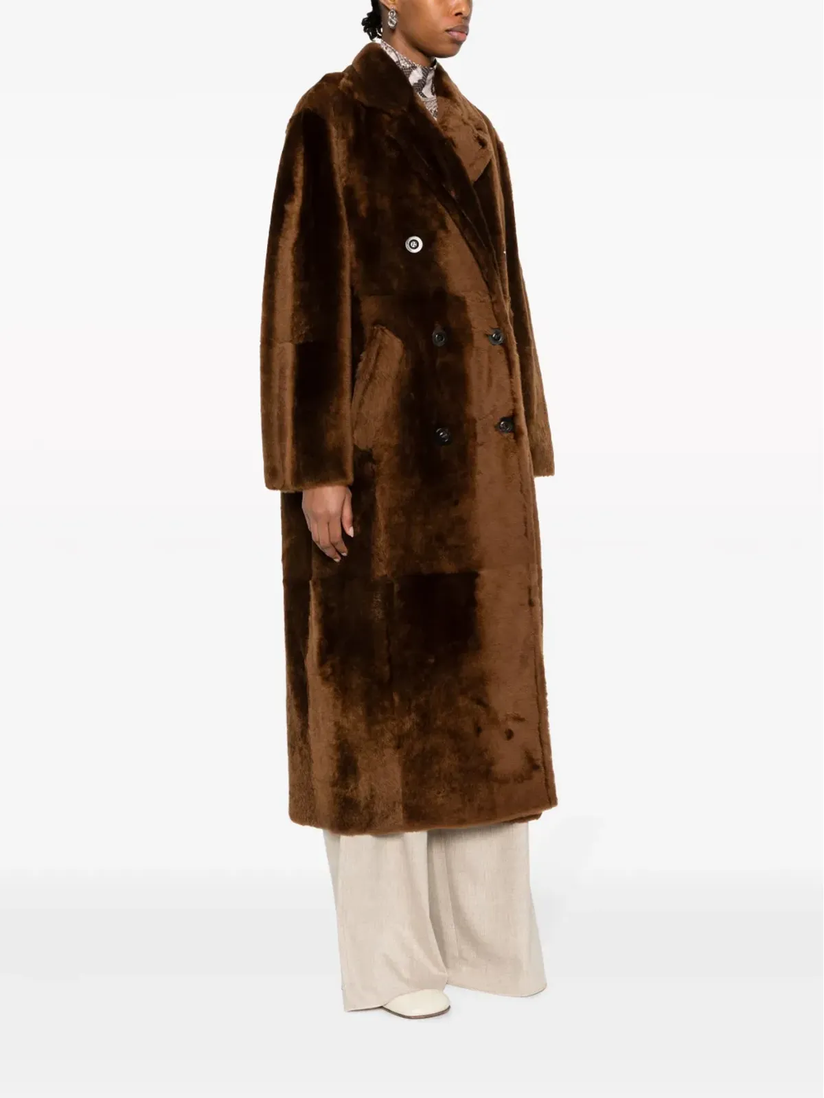 Max Mara ノッチドドラペル ダブルブレスト コート ブラウン - 画像3