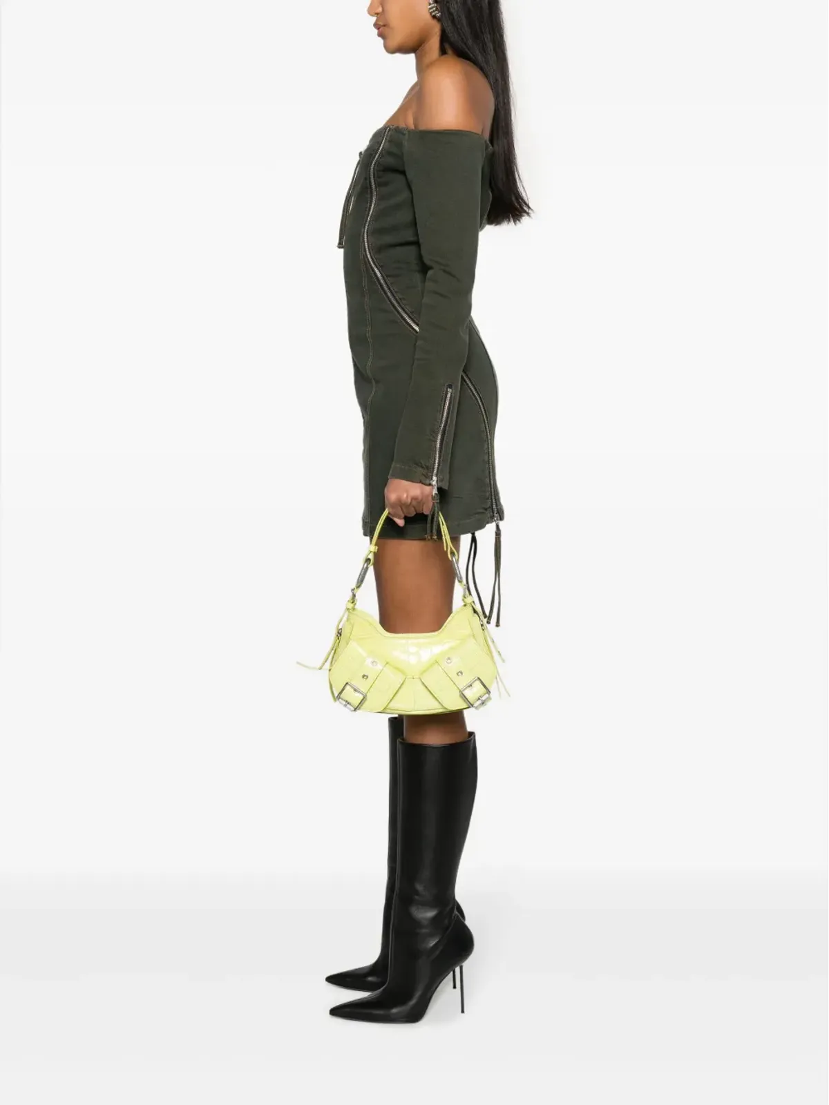 BIASIA Y2K crocodile-embossed leather shoulder bag - Yellow - 画像2