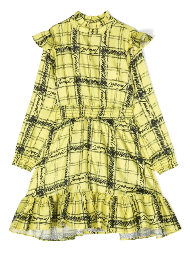 TWINSET Kids TWINSET Kids ロゴプリント チェック柄 フリルドレスの商品画像