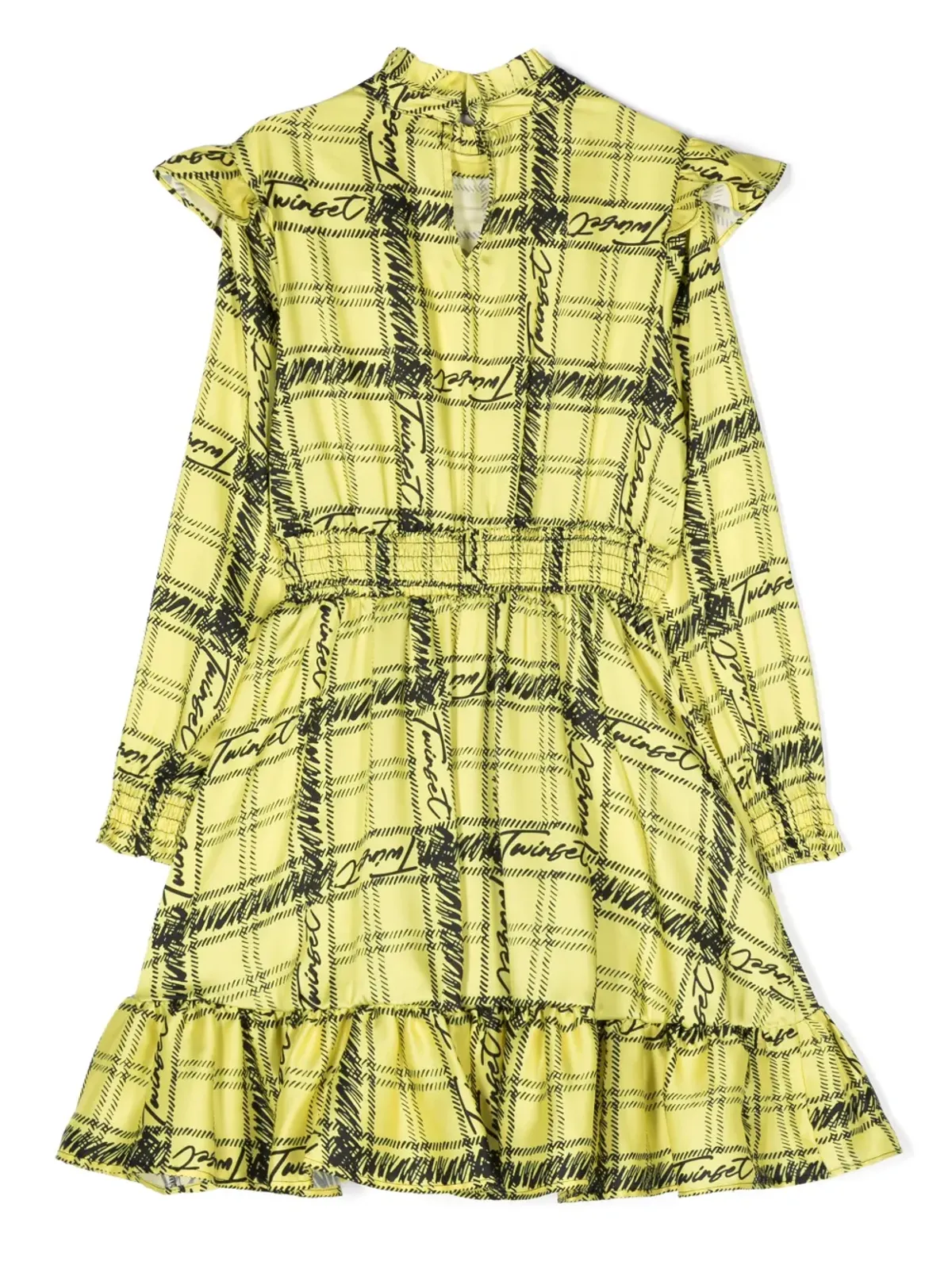 TWINSET Kids ロゴプリント チェック柄 フリルドレス - 画像2