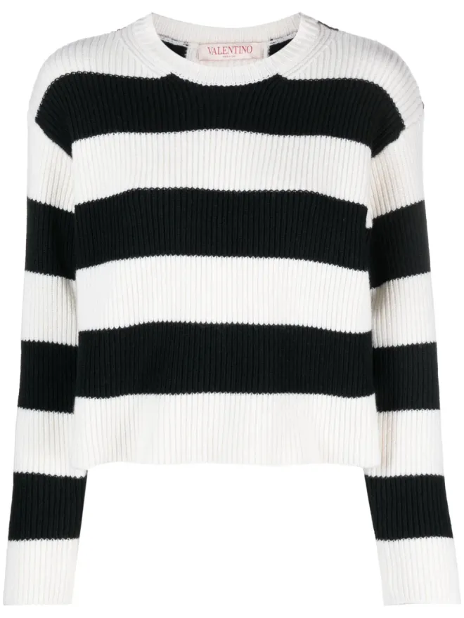 Valentino Garavani Valentino Garavani ストライプ柄のバージンウール ニットセーター ブラックの商品画像