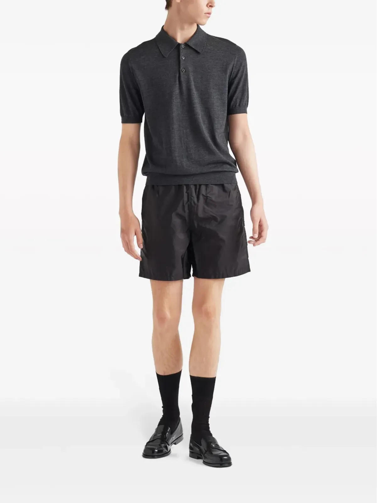 Prada Re-Nylon トライアングルロゴ スイムトランクス ブラック - 画像2