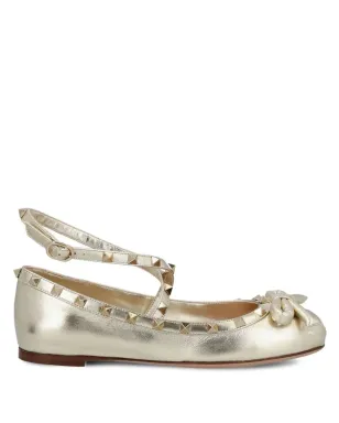 Valentino Garavani Rockstud レザーバレリーナシューズ - ゴールド - サムネイル1